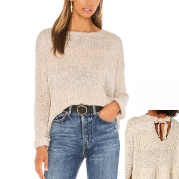 New Jack By BB Dakota Soft Sequin Embellished Back Tie Keyhole Sweater Top - Picture 1 of 10